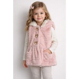 Little Lass Girls  Size 4T Pink Faux Fur Hooded Sleeveless Vest  Winter Warm